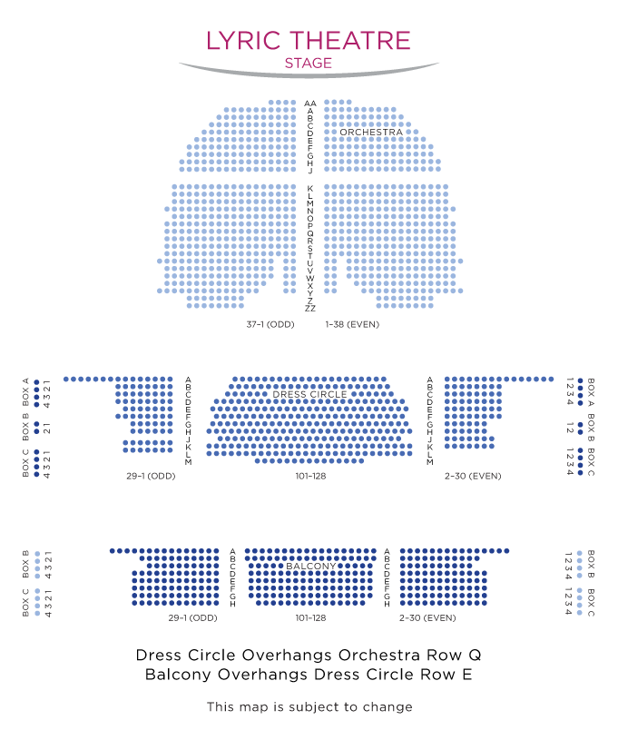 Disposizione dei posti a sedere del Lyric Theatre Broadway