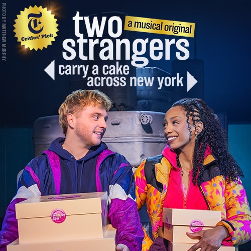 Two Strangers Carry a Cake Across New York Broadway Musical Tickets Group Sales